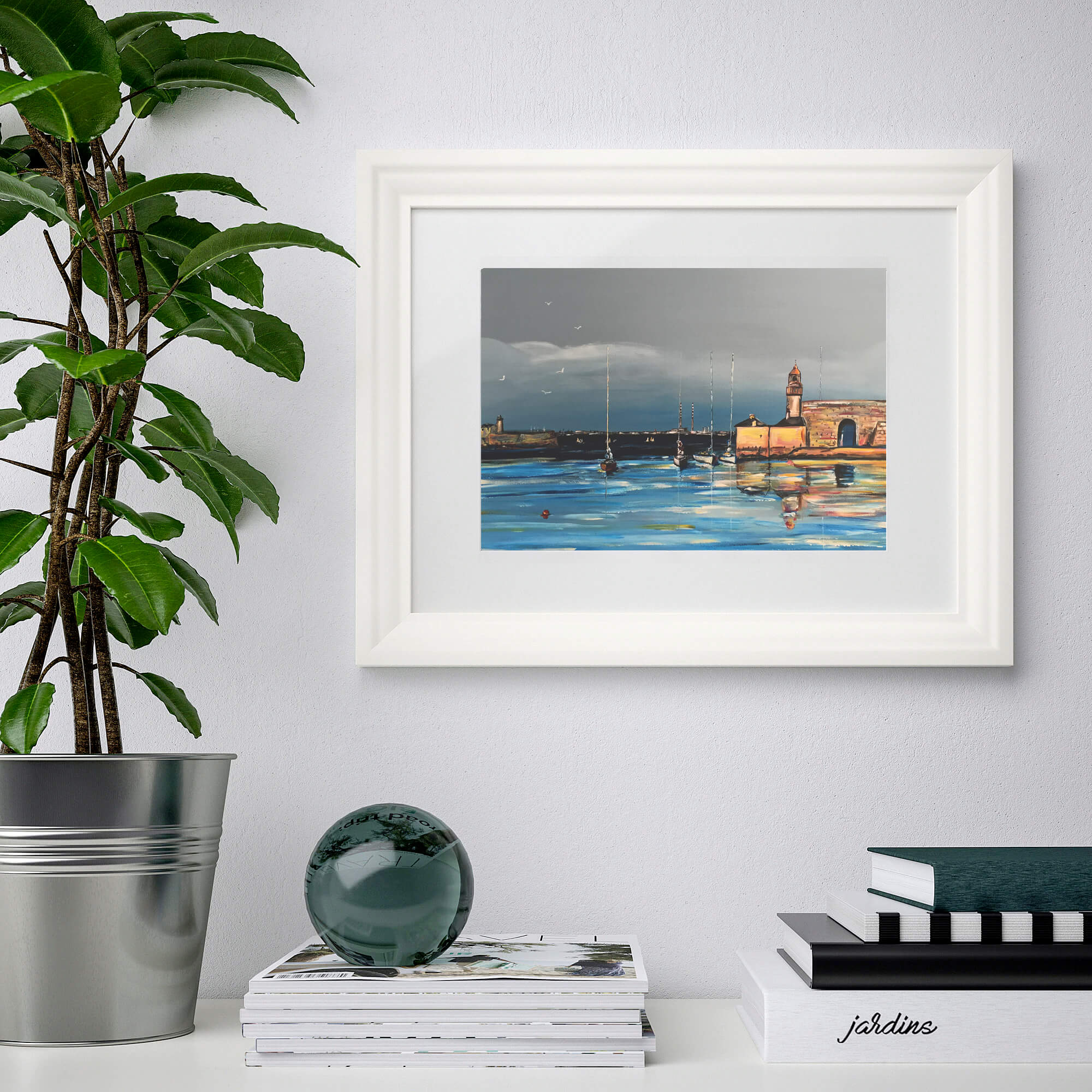 Dun Laoghaire Harbour white framed print